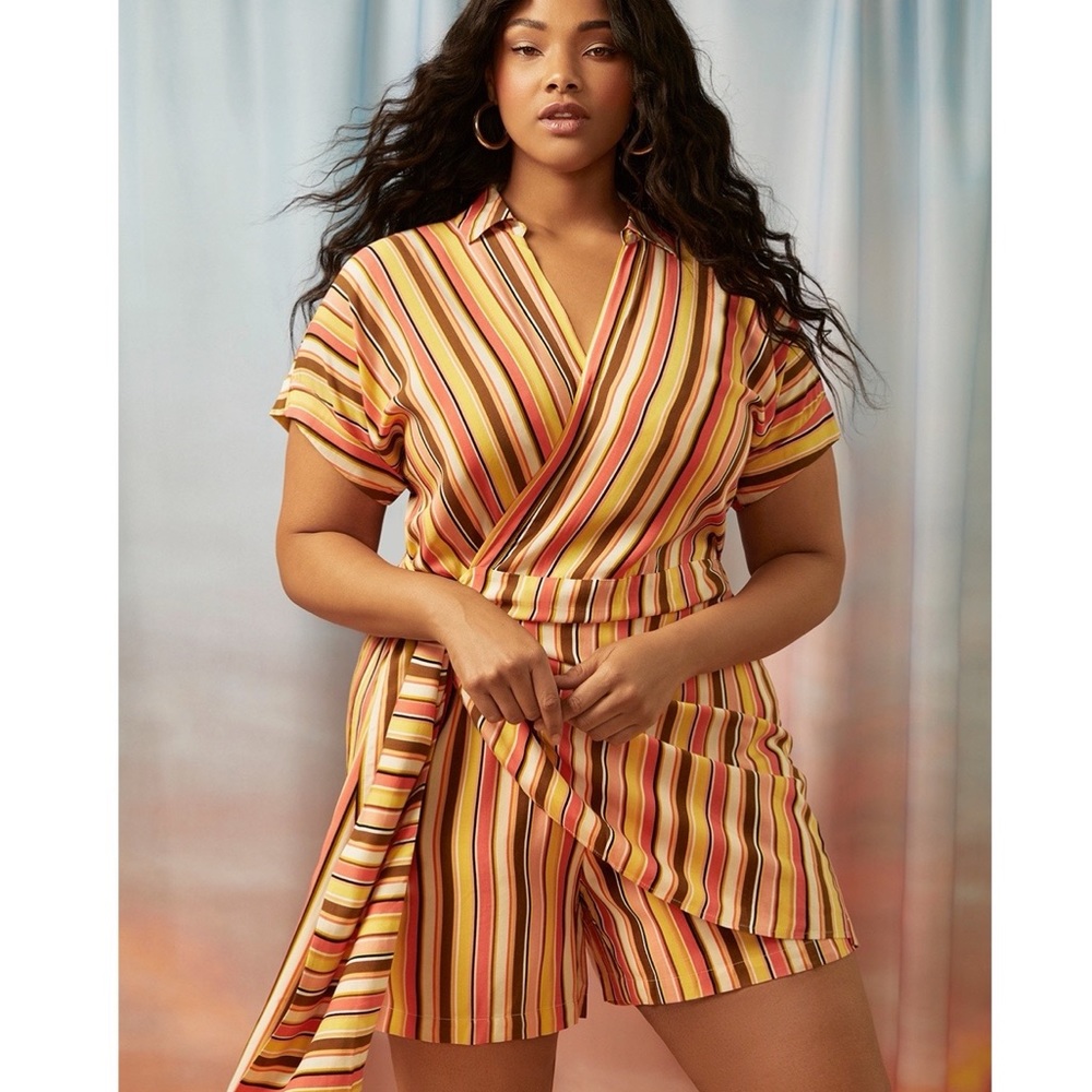 Eloquii Striped Surplice Wrap Romper NWT